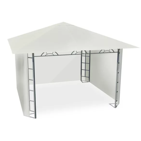 Kerti pavilon, Plonos 4934, bézs, 3 x 3 m, acél váz, magasság: 200 / 265 cm, UV-álló és esőálló PE tető, tépőzárral rögzítőhető oldalfalakkal