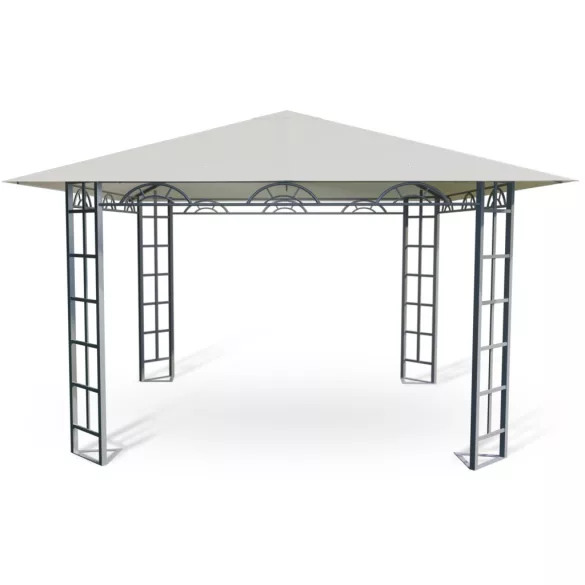 Kerti pavilon, Plonos 4934, bézs, 3 x 3 m, acél váz, magasság: 200 / 265 cm, UV-álló és esőálló PE tető, tépőzárral rögzítőhető oldalfalakkal