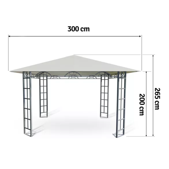 Kerti pavilon, Plonos 4934, bézs, 3 x 3 m, acél váz, magasság: 200 / 265 cm, UV-álló és esőálló PE tető, tépőzárral rögzítőhető oldalfalakkal