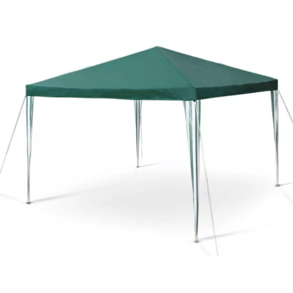 Kerti pavilon, Plonos 4935, zöld, 3 x 3 m, acél váz, magasság: 245 cm, UV-álló és esőálló PE ponyva, tépőzárral rögzíthető oldalfalakkal, panorámaablakokkal
