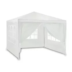   Kerti pavilon, Plonos 4936, fehér, 3 x 3 m, acél váz, magasság: 245 cm, UV-álló és esőálló PE ponyva, tépőzárral rögzíthető oldalfalakkal, panorámaablakokkal