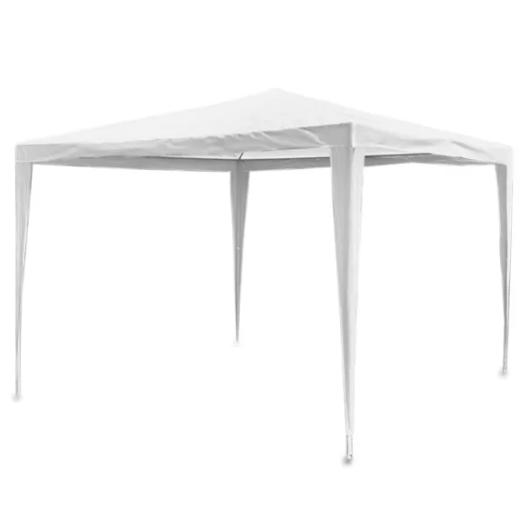Kerti pavilon, Plonos 4936, fehér, 3 x 3 m, acél váz, magasság: 245 cm, UV-álló és esőálló PE ponyva, tépőzárral rögzíthető oldalfalakkal, panorámaablakokkal