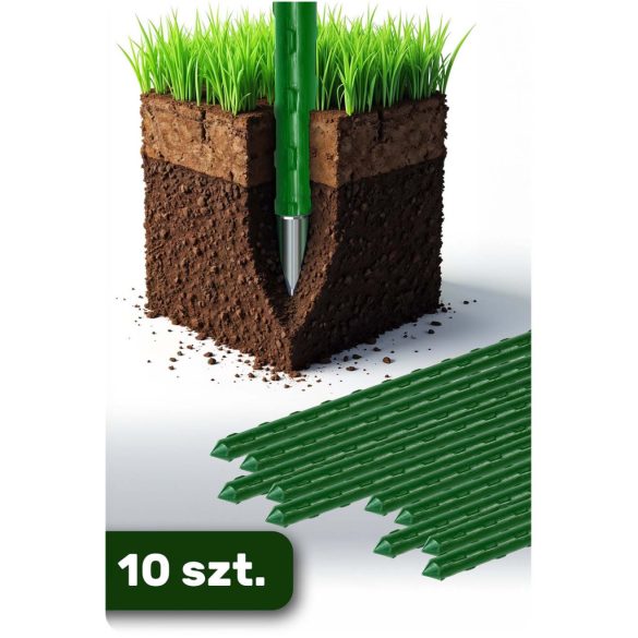 Növénytámasz, Plonos PL-940, zöld, magasság: 120 cm, átmérő: 1,1 cm, rozsdamentes acélmagos, PE bevonat, hegyes végű, 10 db-os csomag