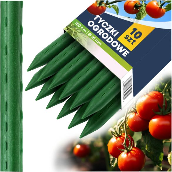 Növénytámasz, Plonos PL-940, zöld, magasság: 180 cm, átmérő: 1,1 cm, rozsdamentes acélmagos, PE bevonat, hegyes végű, 10 db-os csomag