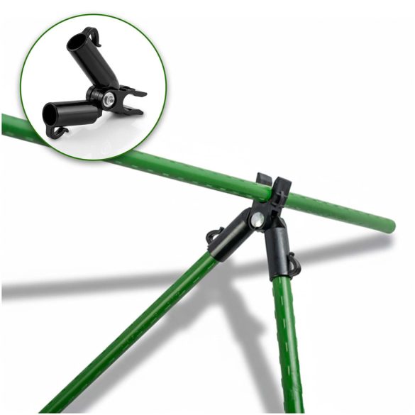 Növénytámasz csatlakozó, Plonos PL-941, fekete, átmérő: 1,1 cm, A típus, forgó zsanéros, PE műanyag, 4 db-os csomag