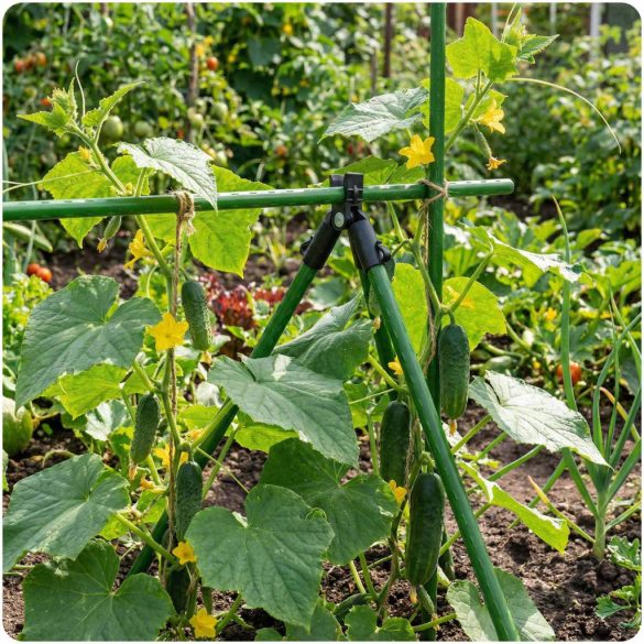 Növénytámasz csatlakozó, Plonos PL-941, fekete, átmérő: 1,1 cm, A típus, forgó zsanéros, PE műanyag, 4 db-os csomag