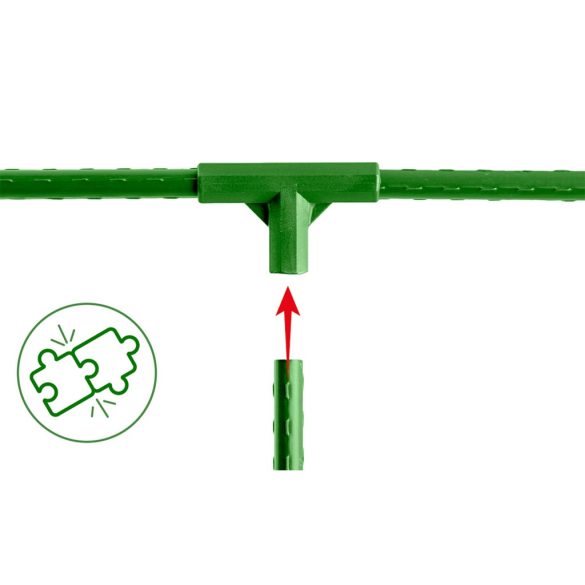 Növénytámasz csatlakozó, Plonos PL-941, zöld, átmérő: 1,1 cm, 3-as típus, T alakú, 70 mm magas, PE műanyag, 4 db-os csomag