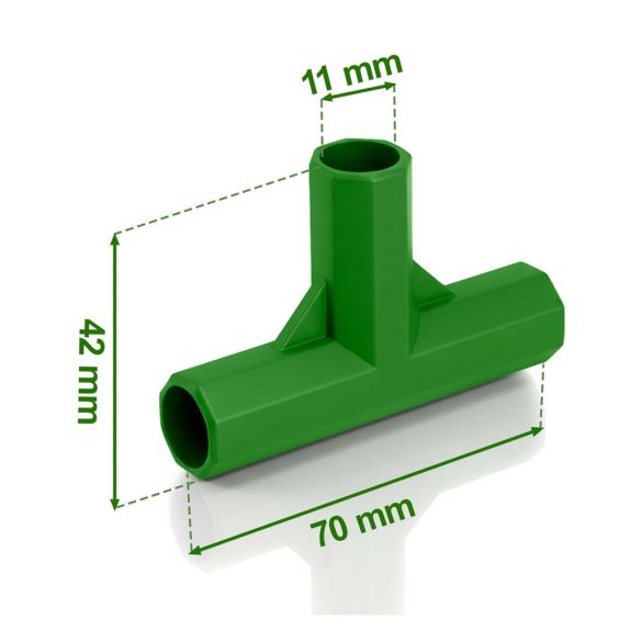 Növénytámasz csatlakozó, Plonos PL-941, zöld, átmérő: 1,1 cm, 3-as típus, T alakú, 70 mm magas, PE műanyag, 4 db-os csomag