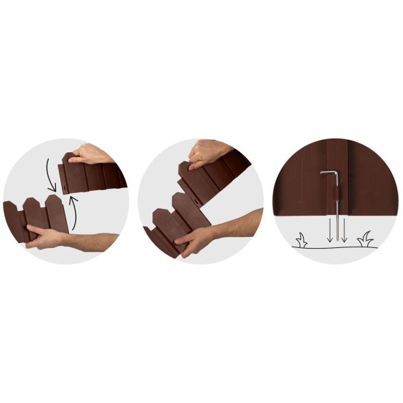 Kerti szegély, Plonos PL-960, barna, 58 x 18 cm, összekapcsolható, 240 cm hossz, polipropilén (PP) műanyag, 4 panel/csomag