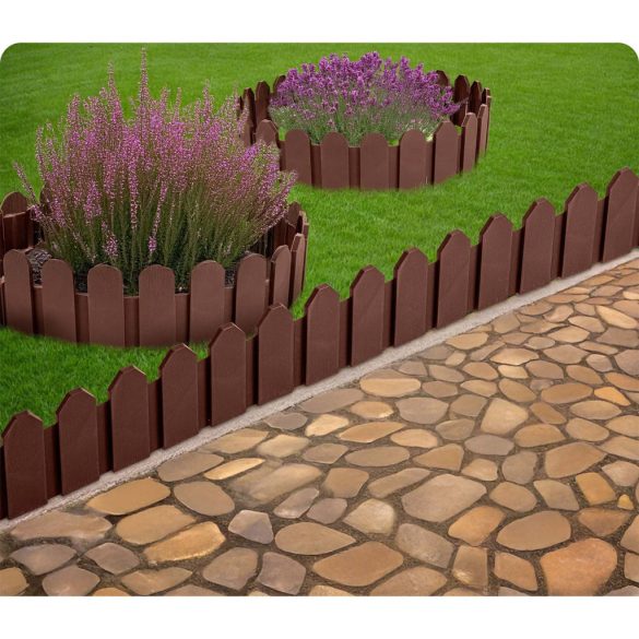 Kerti szegély, Plonos PL-960, barna, 58 x 18 cm, összekapcsolható, 240 cm hossz, polipropilén (PP) műanyag, 4 panel/csomag