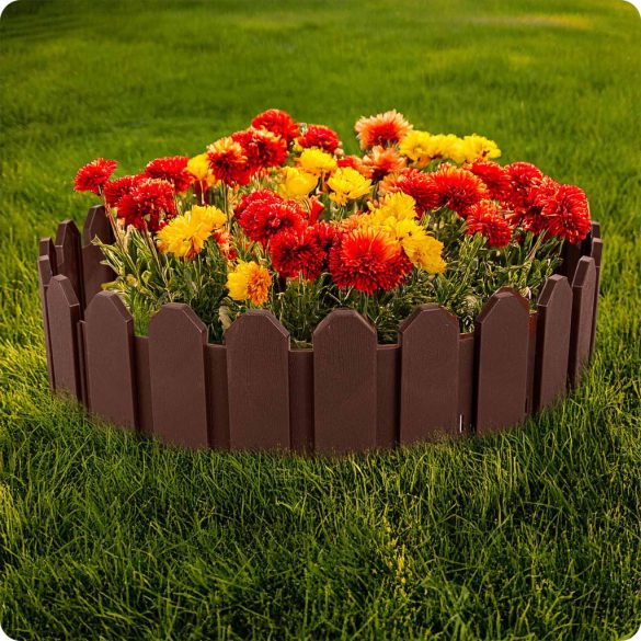 Kerti szegély, Plonos PL-960, barna, 58 x 18 cm, összekapcsolható, 240 cm hossz, polipropilén (PP) műanyag, 4 panel/csomag