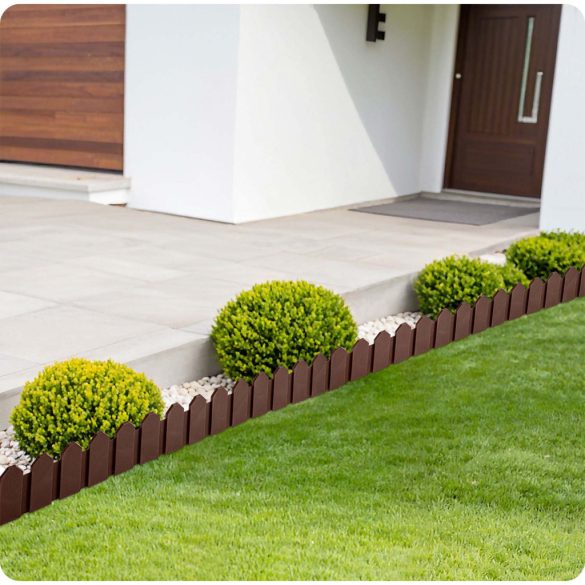 Kerti szegély, Plonos PL-960, barna, 58 x 18 cm, összekapcsolható, 240 cm hossz, polipropilén (PP) műanyag, 4 panel/csomag