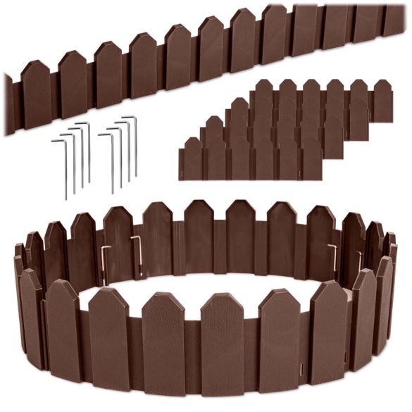 Kerti szegély, Plonos PL-960, barna, 58 x 18 cm, összekapcsolható, 240 cm hossz, polipropilén (PP) műanyag, 4 panel/csomag