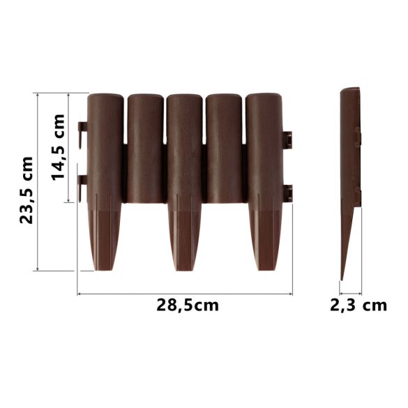 Kerti szegély, Plonos PL-961, barna, 28,5 x 23,5 cm, összekapcsolható, 220 cm hossz, polipropilén (PP) műanyag, 8 panel/csomag