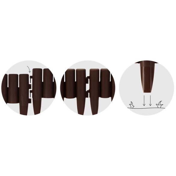Kerti szegély, Plonos PL-961, barna, 28,5 x 23,5 cm, összekapcsolható, 220 cm hossz, polipropilén (PP) műanyag, 8 panel/csomag