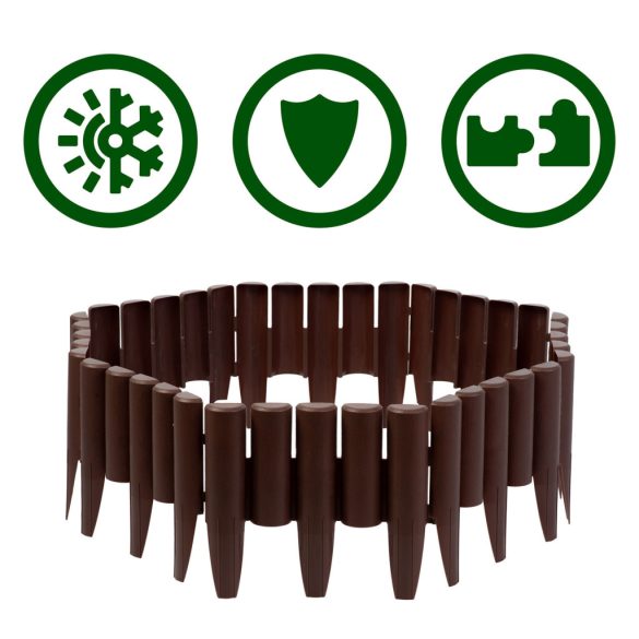 Kerti szegély, Plonos PL-961, barna, 28,5 x 23,5 cm, összekapcsolható, 220 cm hossz, polipropilén (PP) műanyag, 8 panel/csomag
