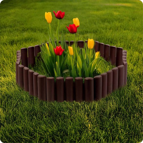Kerti szegély, Plonos PL-961, barna, 28,5 x 23,5 cm, összekapcsolható, 220 cm hossz, polipropilén (PP) műanyag, 8 panel/csomag