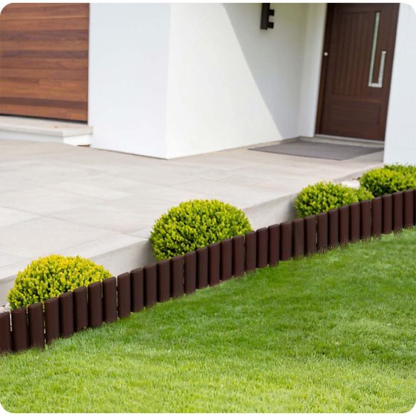 Kerti szegély, Plonos PL-961, barna, 28,5 x 23,5 cm, összekapcsolható, 220 cm hossz, polipropilén (PP) műanyag, 8 panel/csomag