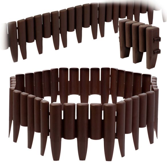 Kerti szegély, Plonos PL-961, barna, 28,5 x 23,5 cm, összekapcsolható, 220 cm hossz, polipropilén (PP) műanyag, 8 panel/csomag