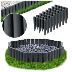   Kerti szegély, Plonos PL-961, szürke, 28,5 x 23,5 cm, összekapcsolható, 220 cm hossz, polipropilén (PP) műanyag, 8 panel/csomag