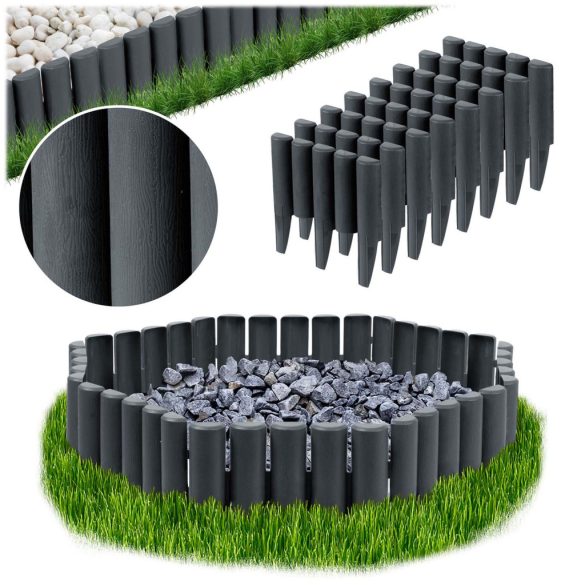 Kerti szegély, Plonos PL-961, szürke, 28,5 x 23,5 cm, összekapcsolható, 220 cm hossz, polipropilén (PP) műanyag, 8 panel/csomag