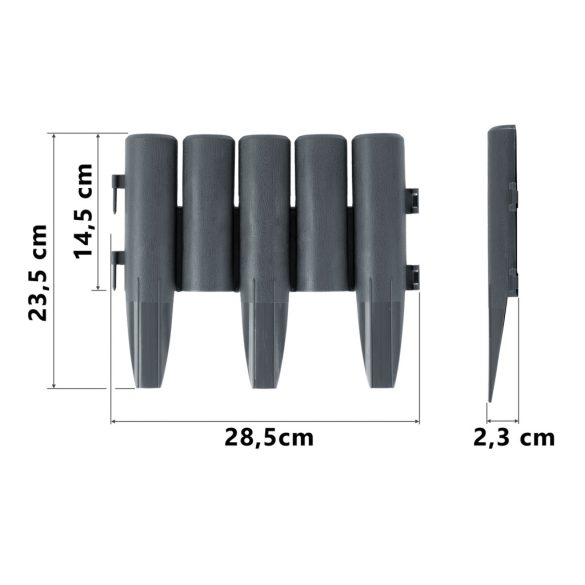 Kerti szegély, Plonos PL-961, szürke, 28,5 x 23,5 cm, összekapcsolható, 220 cm hossz, polipropilén (PP) műanyag, 8 panel/csomag