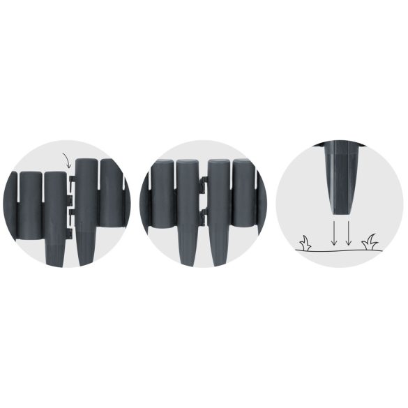 Kerti szegély, Plonos PL-961, szürke, 28,5 x 23,5 cm, összekapcsolható, 220 cm hossz, polipropilén (PP) műanyag, 8 panel/csomag