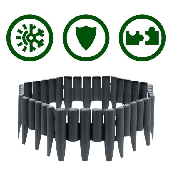 Kerti szegély, Plonos PL-961, szürke, 28,5 x 23,5 cm, összekapcsolható, 220 cm hossz, polipropilén (PP) műanyag, 8 panel/csomag