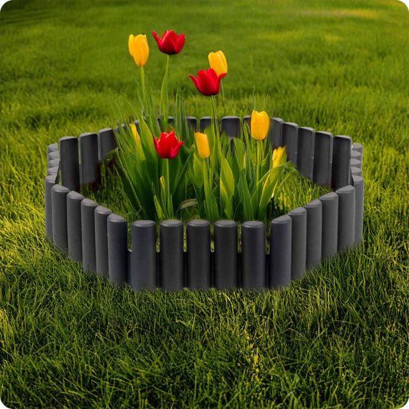 Kerti szegély, Plonos PL-961, szürke, 28,5 x 23,5 cm, összekapcsolható, 220 cm hossz, polipropilén (PP) műanyag, 8 panel/csomag