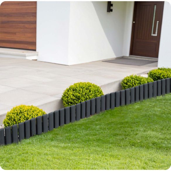 Kerti szegély, Plonos PL-961, szürke, 28,5 x 23,5 cm, összekapcsolható, 220 cm hossz, polipropilén (PP) műanyag, 8 panel/csomag