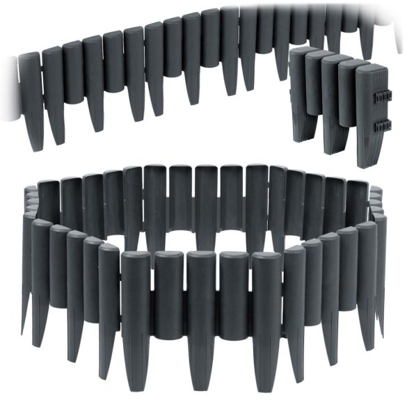 Kerti szegély, Plonos PL-961, szürke, 28,5 x 23,5 cm, összekapcsolható, 220 cm hossz, polipropilén (PP) műanyag, 8 panel/csomag