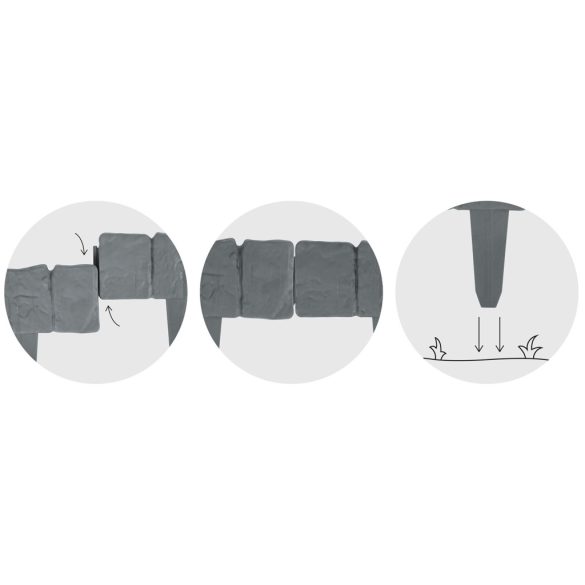 Kerti szegély, Plonos PL-962, szürke, 25,5 x 23 cm, összekapcsolható, 250 cm hossz, polipropilén (PP) műanyag, 10 panel/csomag