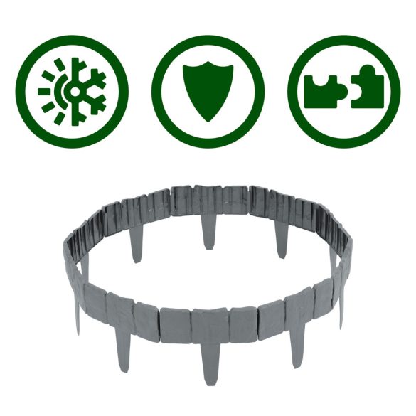 Kerti szegély, Plonos PL-962, szürke, 25,5 x 23 cm, összekapcsolható, 250 cm hossz, polipropilén (PP) műanyag, 10 panel/csomag