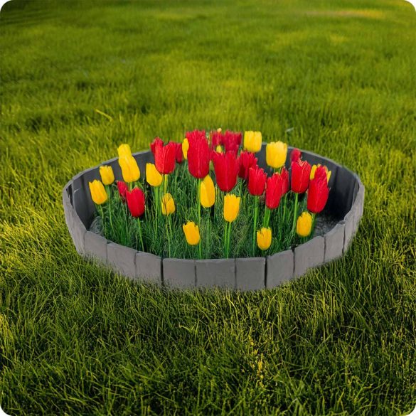 Kerti szegély, Plonos PL-962, szürke, 25,5 x 23 cm, összekapcsolható, 250 cm hossz, polipropilén (PP) műanyag, 10 panel/csomag