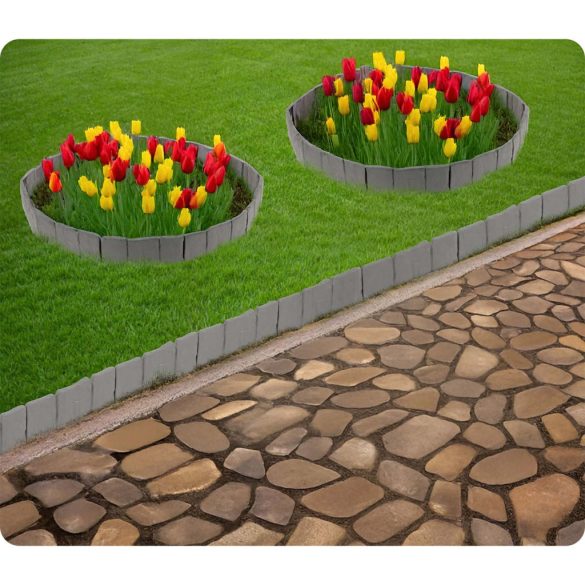 Kerti szegély, Plonos PL-962, szürke, 25,5 x 23 cm, összekapcsolható, 250 cm hossz, polipropilén (PP) műanyag, 10 panel/csomag