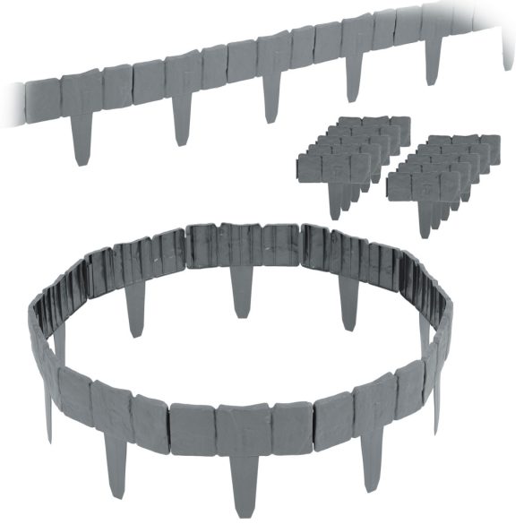 Kerti szegély, Plonos PL-962, szürke, 25,5 x 23 cm, összekapcsolható, 250 cm hossz, polipropilén (PP) műanyag, 10 panel/csomag