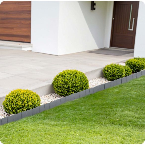 Kerti szegély, Plonos PL-962, szürke, 25,5 x 23 cm, összekapcsolható, 250 cm hossz, polipropilén (PP) műanyag, 10 panel/csomag