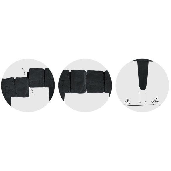 Kerti szegély, Plonos PL-962, antracit, 25,5 x 23 cm, összekapcsolható, 250 cm hossz, polipropilén (PP) műanyag, 10 panel/csomag