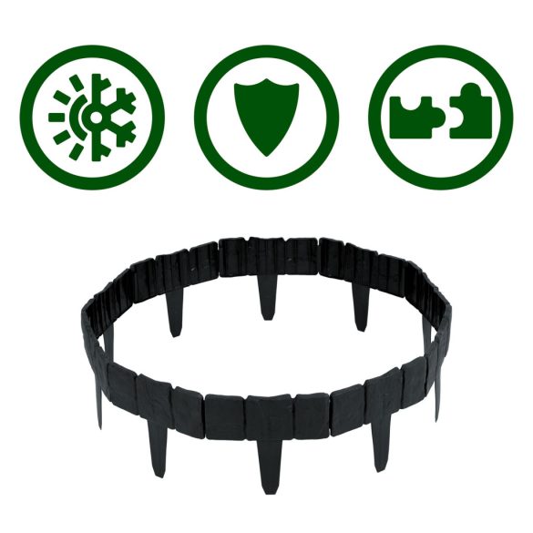 Kerti szegély, Plonos PL-962, antracit, 25,5 x 23 cm, összekapcsolható, 250 cm hossz, polipropilén (PP) műanyag, 10 panel/csomag