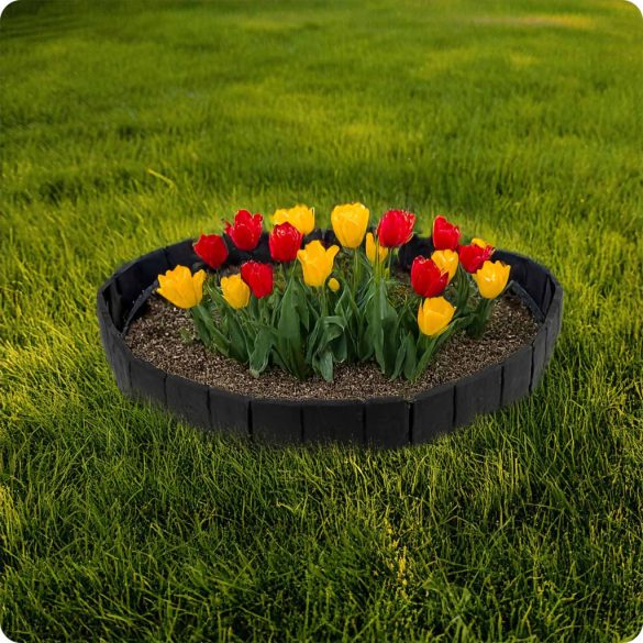 Kerti szegély, Plonos PL-962, antracit, 25,5 x 23 cm, összekapcsolható, 250 cm hossz, polipropilén (PP) műanyag, 10 panel/csomag