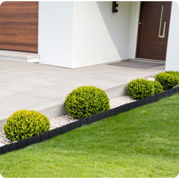 Kerti szegély, Plonos PL-962, antracit, 25,5 x 23 cm, összekapcsolható, 250 cm hossz, polipropilén (PP) műanyag, 10 panel/csomag