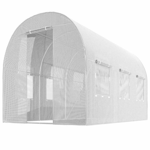 Fóliasátor vázzal, Plonos 4970-B, fehér, 200 x 300 x 200 cm, bejárható, 6 m2, UV4 védelem, 140 g/m2 PE fólia, 4 ablak, szúnyoghálóval, fém váz, cipzáras bejárat