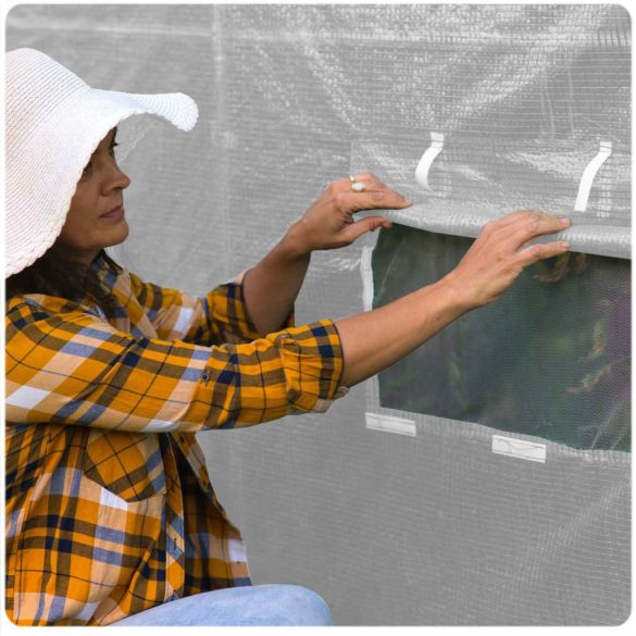 Fóliasátor cserefólia, Plonos 4970-F, fehér, 200 x 300 x 200 cm, bejárható, 6 m2, UV4 védelem, 140 g/m2 PE fólia, 6 ablak, szúnyoghálóval, cipzáras bejárat