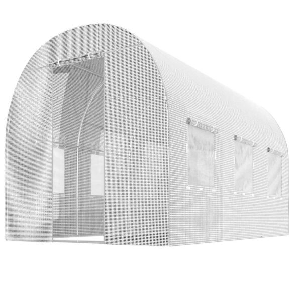 Fóliasátor cserefólia, Plonos 4971-F, fehér, 200 x 350 x 200 cm, bejárható, 7 m2, UV4 védelem, 140 g/m2 PE fólia, 6 ablak, szúnyoghálóval, cipzáras bejárat
