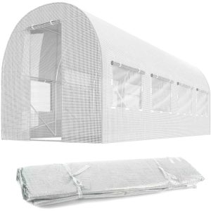 Fóliasátor cserefólia, Plonos 4972-F, fehér, 200 x 450 x 200 cm, bejárható, 9 m2, UV4 védelem, 140 g/m2 PE fólia, 8 ablak, szúnyoghálóval, cipzáras bejárat