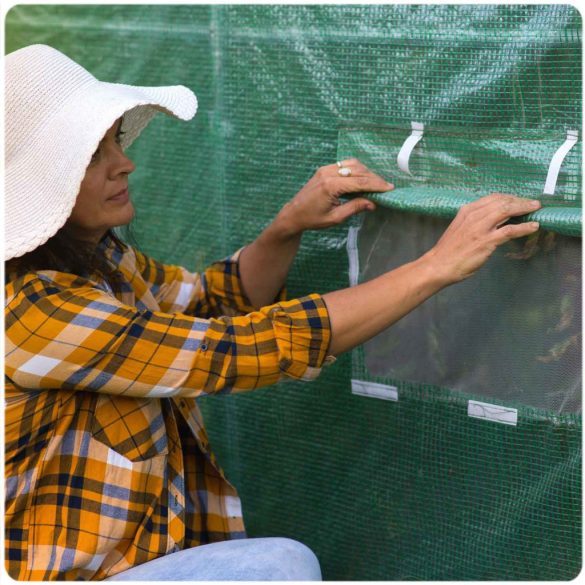 Fóliasátor cserefólia, Plonos 4976-F, zöld, 300 x 600 x 200 cm, bejárható, 18 m2, UV4 védelem, 140 g/m2 PE fólia, 12 ablak, szúnyoghálóval, 2 cipzáras bejárat