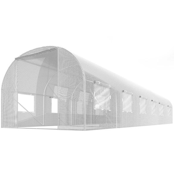 Fóliasátor vázzal, Plonos 4977-B, fehér, 300 x 600 x 200 cm, bejárható, 18 m2, UV4 védelem, 140 g/m2 PE fólia, 12 ablak, szúnyoghálóval, fém váz, cipzáras bejárat
