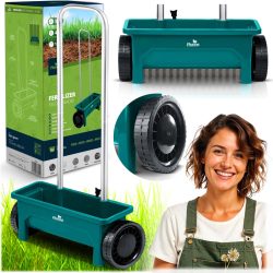   Kézi szórókocsi, Plonos PL-980, 12 l, 10 fokozatú szórásállítás, kerekes, mag- és műtrágyaszóró, sóhoz és homokhoz, maximum 10 kg teherbírás