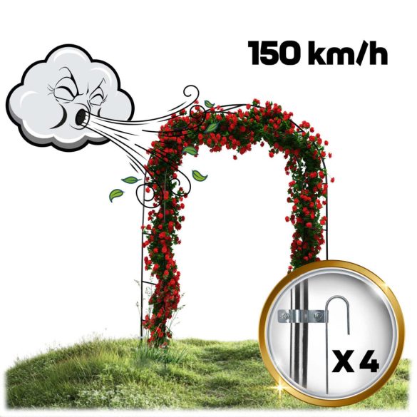 Kerti lugas, Plonos PL-990, fekete, 140 x 38 x 240 cm, íves, porszórt acél, időjárásálló, kúszónövényekhez