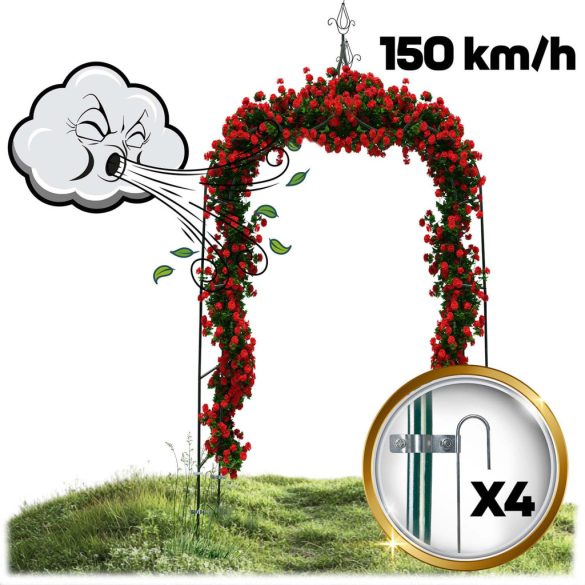 Kerti lugas, Plonos PL-991, zöld, 140 x 38 x 265 cm, íves, porszórt acél, időjárásálló, kúszónövényekhez